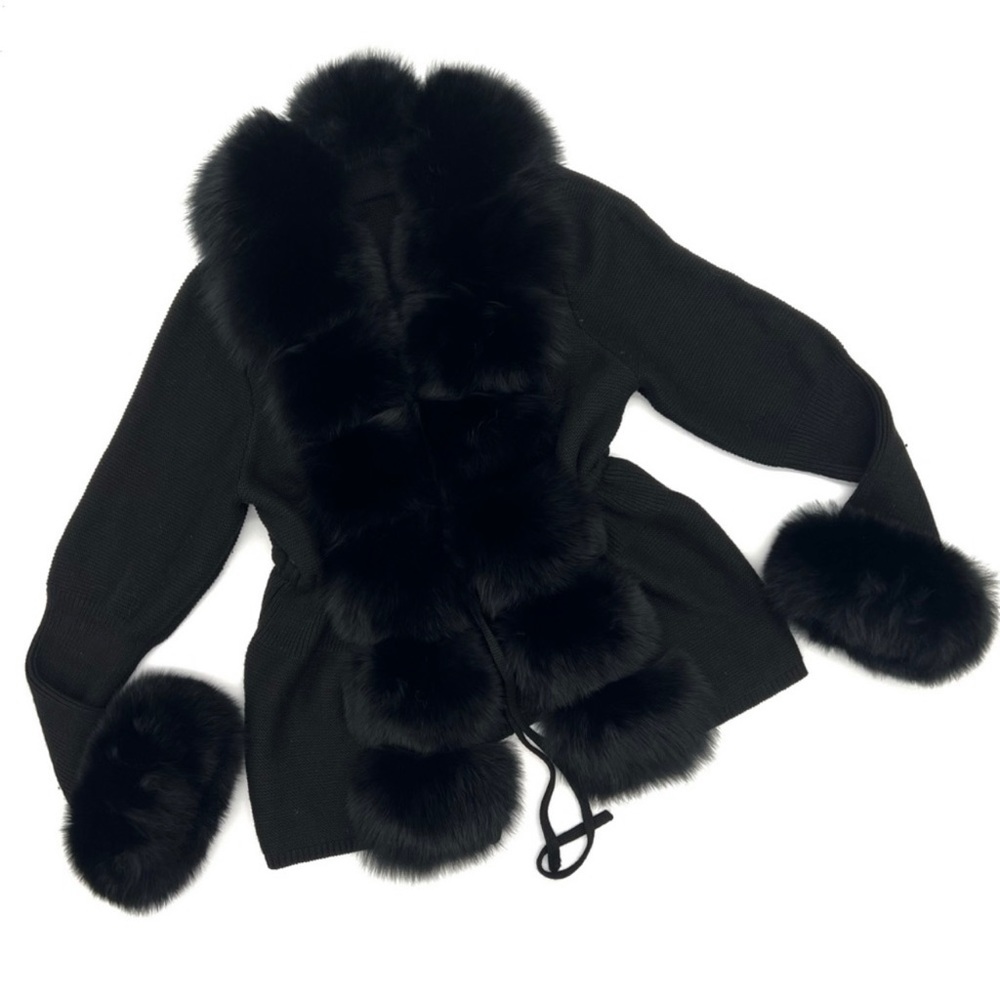 Genuine Fox Fur Cardigan Real Fur Wool Cardigan Trench Parka Jacket Cape Blazer - Picture 5 of 12